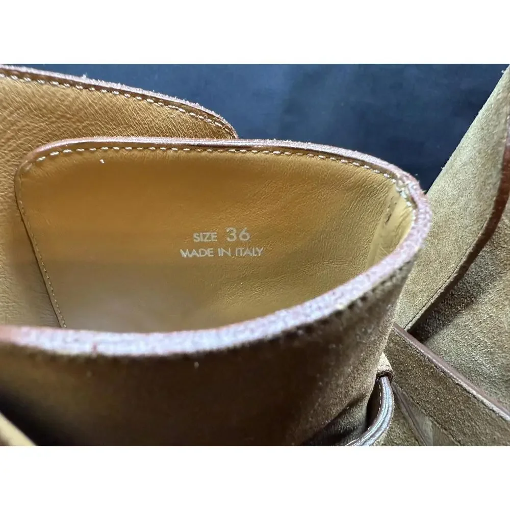 Amiri Boots Women's Size 36 Tan‎ Suede Buckle Ankle Made in Italy Western Heeled